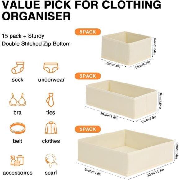 Drawer Organizer Set 15 Pack Foldable Closet Dresser Storage Bins for Clothes So - Picture 3 of 7